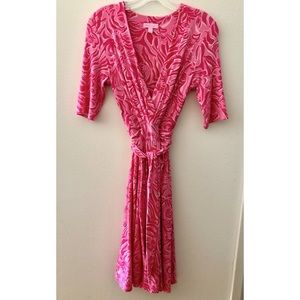 LILLY PULITZER Hot Pink Print, Fit & Flare Stretch Knit Dress Size Small